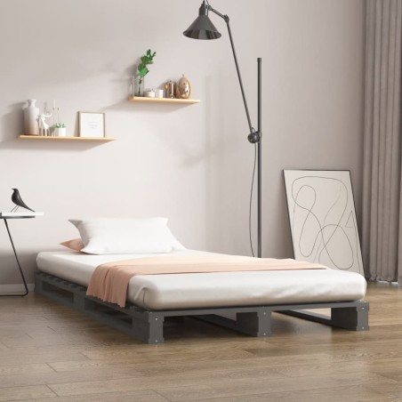 vidaXL Cama de palets madera maciza pino gris pequeña 75x190 cm