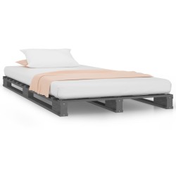 vidaXL Cama de palets madera maciza pino gris pequeña 75x190 cm