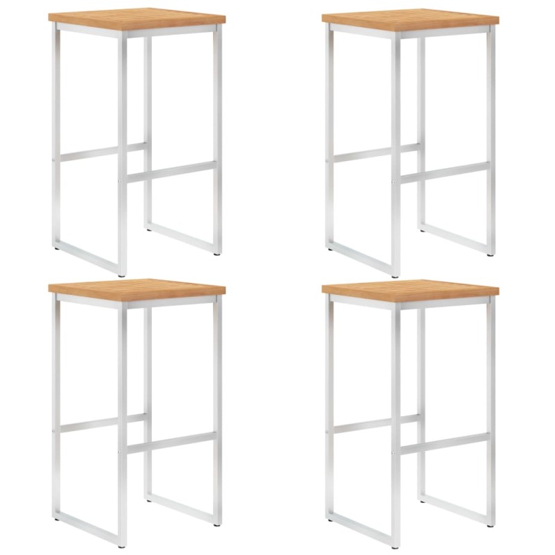 vidaXL Taburetes de bar 4 uds madera maciza de teca y acero inoxidable vidaXL Taburetes de bar 4 uds madera maciza de teca y acero inoxidable