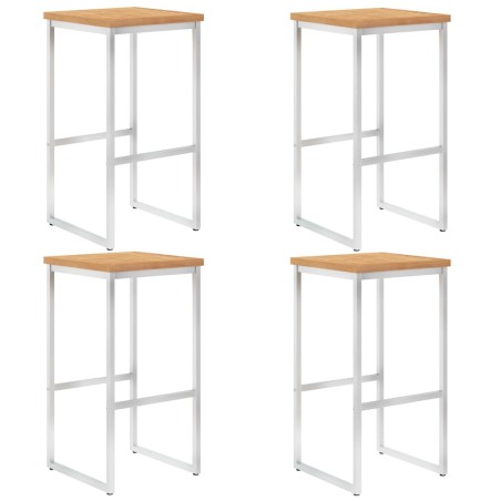vidaXL Taburetes de bar 4 uds madera maciza de teca y acero inoxidable