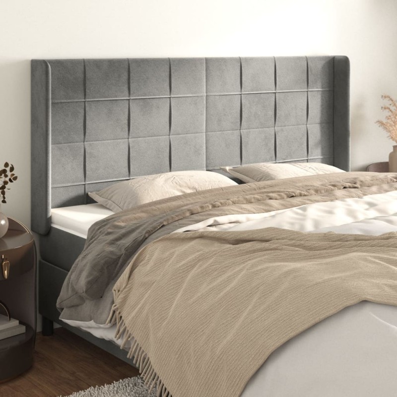 vidaXL Cabecero con orejas de terciopelo gris claro 183x16x118/128 cm vidaXL Cabecero con orejas de terciopelo gris claro 183x16x118/128 cm