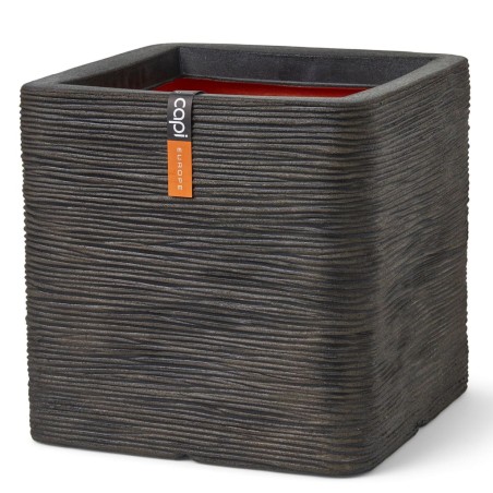 Capi Maceta Nature Rib cuadrado marrón oscuro 40x40x40 cm