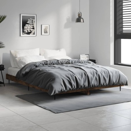 vidaXL Estructura de cama madera contrachapada roble ahumado 135x190cm