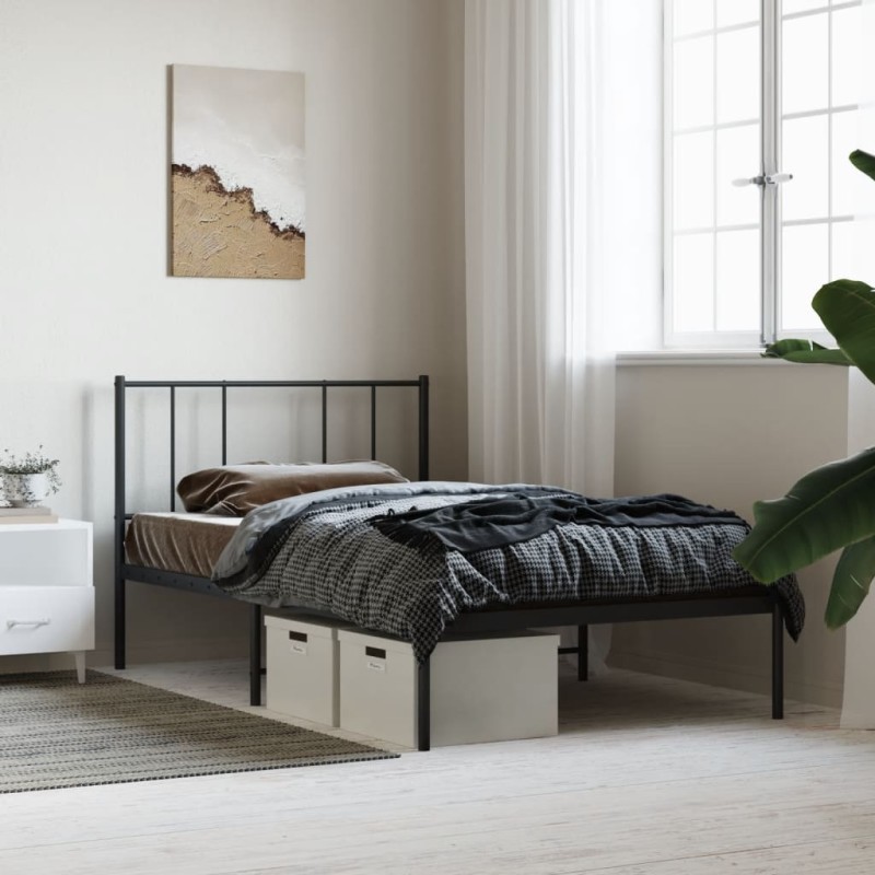 vidaXL Estructura de cama con cabecero metal negro 100x200 cm vidaXL Estructura de cama con cabecero metal negro 100x200 cm