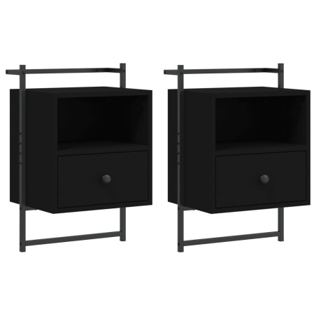 vidaXL Mesitas de noche de pared 2 unidades negro 40x30x61 cm