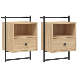 vidaXL Mesitas de noche de pared 2 uds roble Sonoma 40x30x61 cm