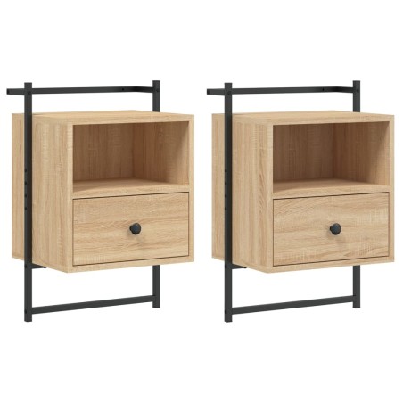 vidaXL Mesitas de noche de pared 2 uds roble Sonoma 40x30x61 cm