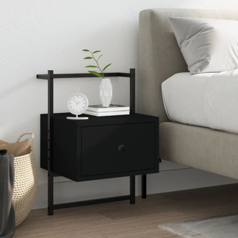 vidaXL Mesita de noche de pared madera de ingeniería negra 35x30x51 cm vidaXL Mesita de noche de pared madera de ingeniería negra 35x30x51 cm