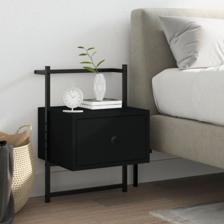 vidaXL Mesita de noche de pared madera de ingeniería negra 35x30x51 cm