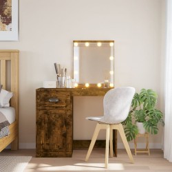 vidaXL Tocador con luces LED roble ahumado 90x42x132,5 cm