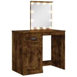 vidaXL Tocador con luces LED roble ahumado 90x42x132,5 cm
