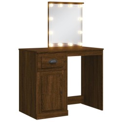 vidaXL Tocador con luces LED roble marrón 90x42x132,5 cm