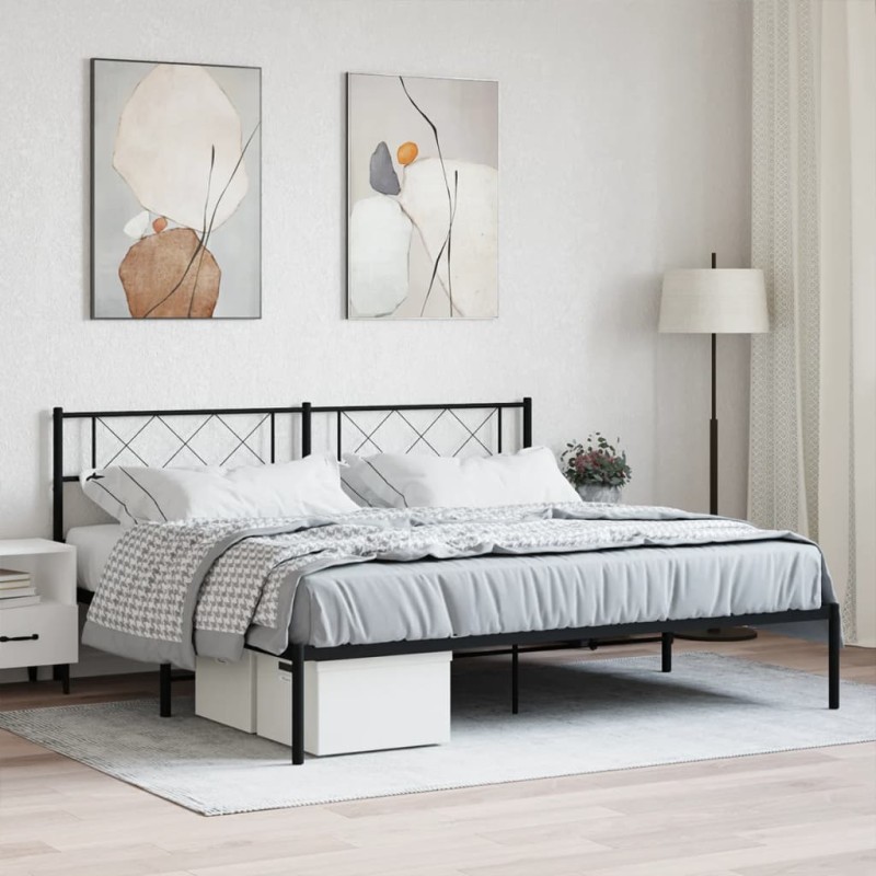 vidaXL Estructura de cama con cabecero metal negro 180x200 cm vidaXL Estructura de cama con cabecero metal negro 180x200 cm