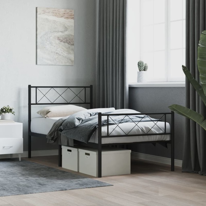 vidaXL Estructura de cama con cabecero y estribo metal negro 90x200 cm vidaXL Estructura de cama con cabecero y estribo metal negro 90x200 cm