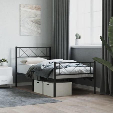 vidaXL Estructura de cama con cabecero y estribo metal negro 90x200 cm