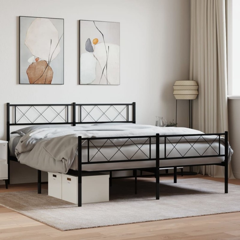 vidaXL Estructura de cama cabecero y pie de cama metal negro 150x200cm