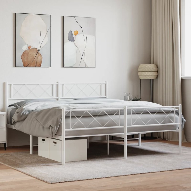 vidaXL Estructura cama metal con cabecero y estribo blanco 150x200 cm vidaXL Estructura cama metal con cabecero y estribo blanco 150x200 cm