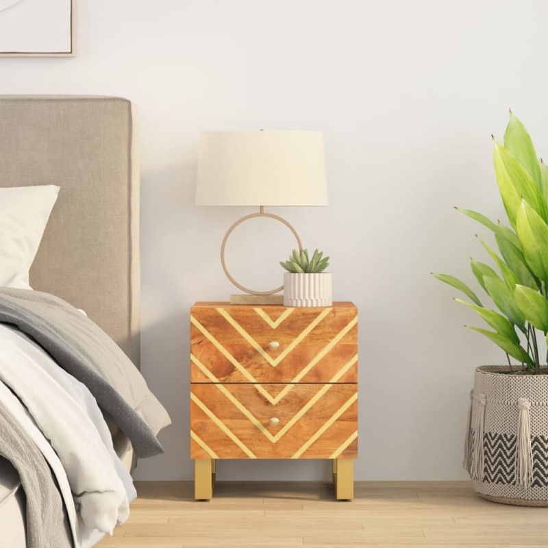 vidaXL Mesita de noche de madera maciza de mango marrón y negro vidaXL Mesita de noche de madera maciza de mango marrón y negro