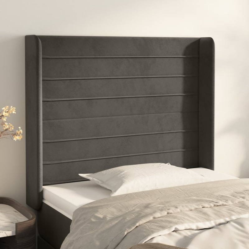 vidaXL Cabecero con orejas de terciopelo gris oscuro 83x16x118/128 cm vidaXL Cabecero con orejas de terciopelo gris oscuro 83x16x118/128 cm