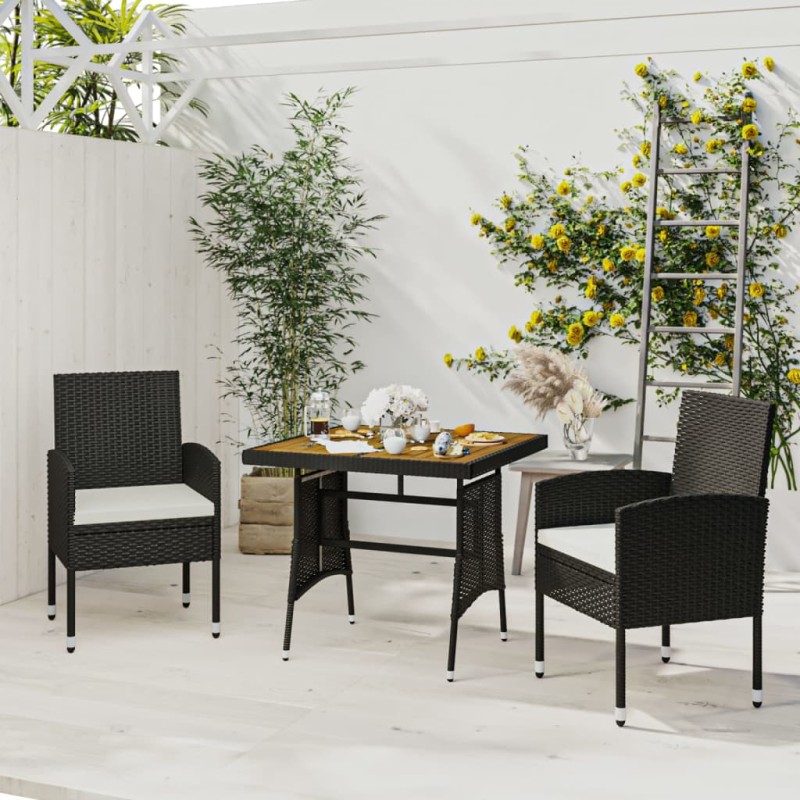 vidaXL Juego de comedor de jardín 3 pzas ratán sintético negro vidaXL Juego de comedor de jardín 3 pzas ratán sintético negro