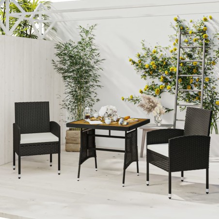 vidaXL Juego de comedor de jardín 3 pzas ratán sintético negro