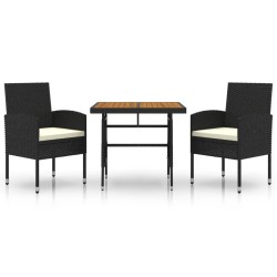 vidaXL Juego de comedor de jardín 3 pzas ratán sintético negro