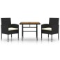 vidaXL Juego de comedor de jardín 3 pzas ratán sintético negro vidaXL Juego de comedor de jardín 3 pzas ratán sintético negro