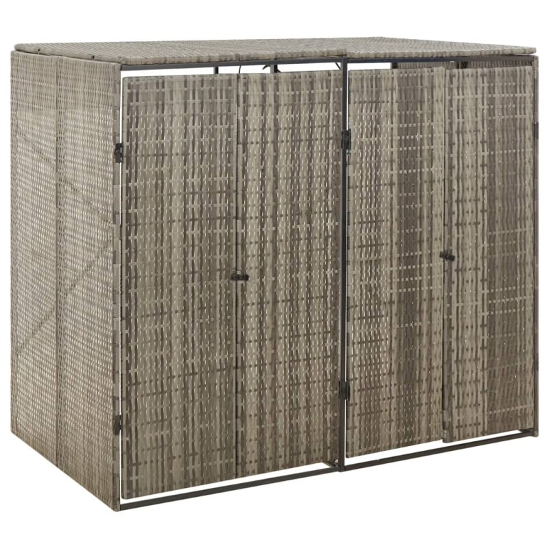 vidaXL Cobertizo para 2 contenedores basura ratán PE gris 140x80x117cm vidaXL Cobertizo para 2 contenedores basura ratán PE gris 140x80x117cm