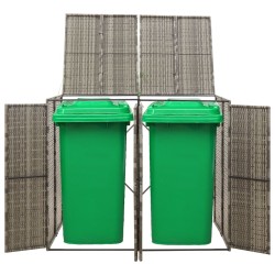 vidaXL Cobertizo para 2 contenedores basura ratán PE gris 140x80x117cm