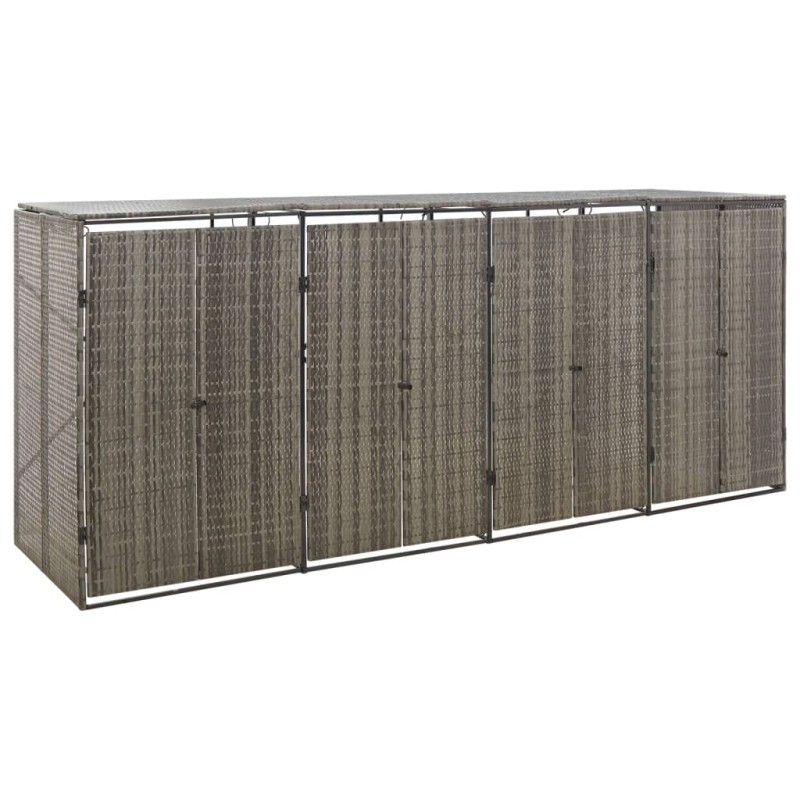 vidaXL Cobertizo 4 contenedores de basura ratán PE gris 274x80x117 cm vidaXL Cobertizo 4 contenedores de basura ratán PE gris 274x80x117 cm