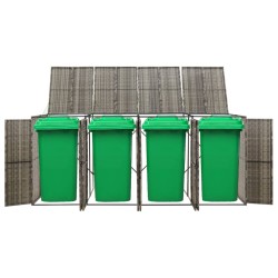 vidaXL Cobertizo 4 contenedores de basura ratán PE gris 274x80x117 cm