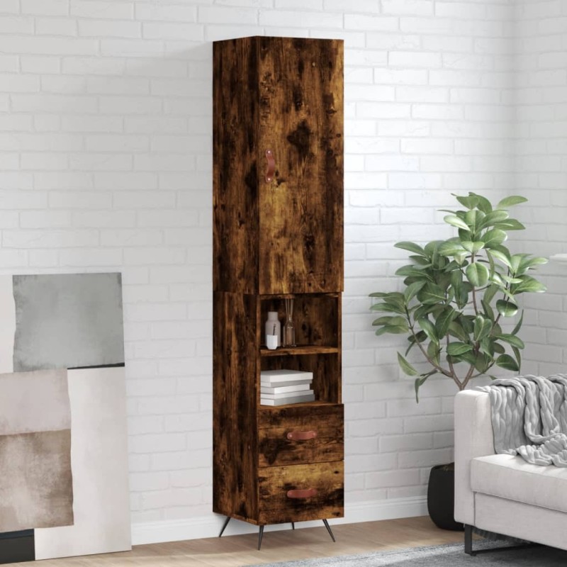 vidaXL Aparador de madera contrachapada roble ahumado 34,5x34x180 cm vidaXL Aparador de madera contrachapada roble ahumado 34,5x34x180 cm