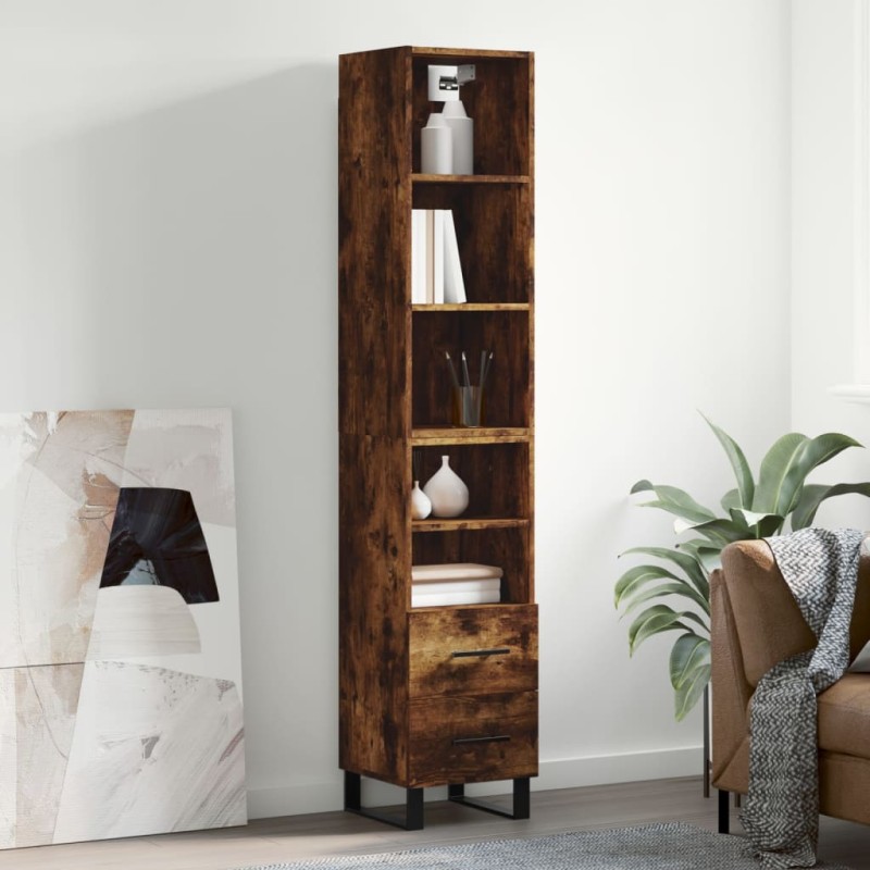 vidaXL Aparador de madera contrachapada roble ahumado 34,5x34x180 cm vidaXL Aparador de madera contrachapada roble ahumado 34,5x34x180 cm