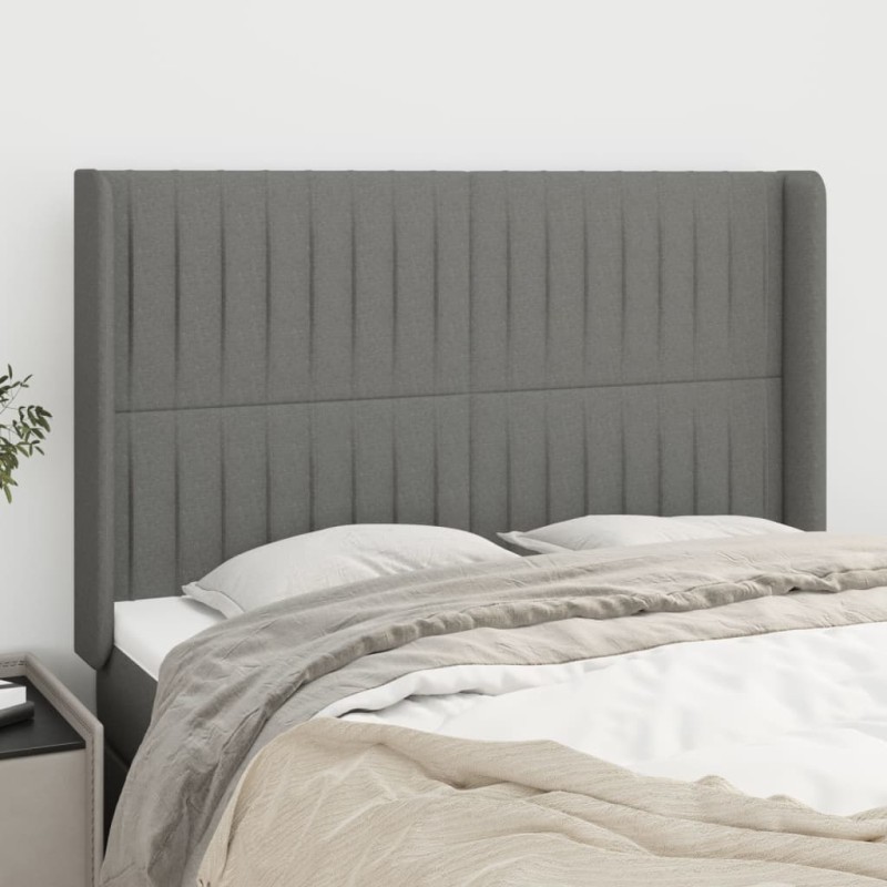 vidaXL Cabecero con orejas de tela gris oscuro 147x16x118/128 cm vidaXL Cabecero con orejas de tela gris oscuro 147x16x118/128 cm