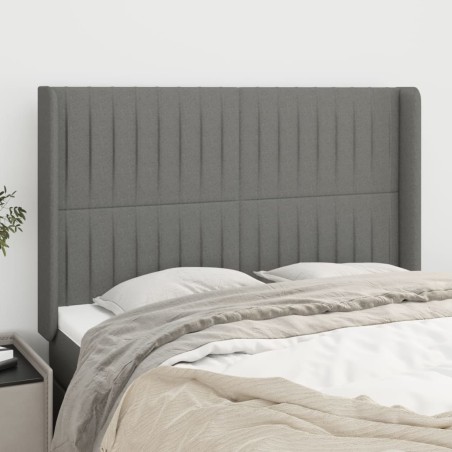 vidaXL Cabecero con orejas de tela gris oscuro 147x16x118/128 cm