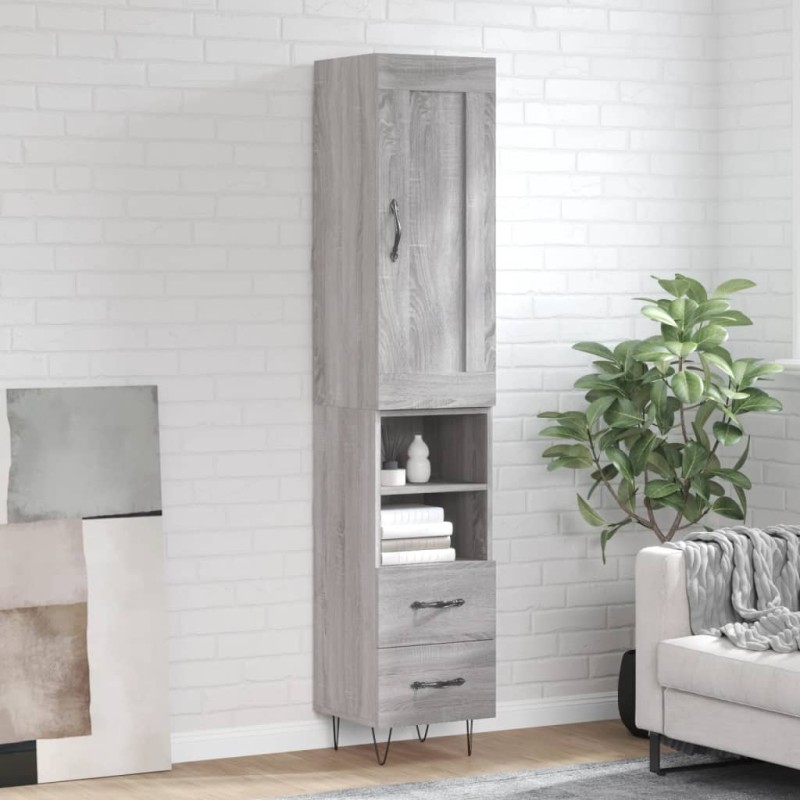 vidaXL Aparador alto madera contrachapada gris Sonoma 34,5x34x180 cm vidaXL Aparador alto madera contrachapada gris Sonoma 34,5x34x180 cm