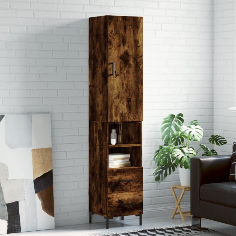 vidaXL Aparador de madera contrachapada roble ahumado 34,5x34x180 cm vidaXL Aparador de madera contrachapada roble ahumado 34,5x34x180 cm