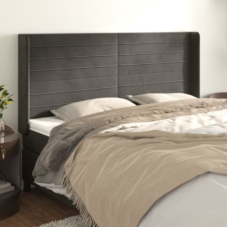 vidaXL Cabecero con orejas de terciopelo gris oscuro 203x16x118/128 cm