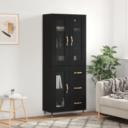 vidaXL Aparador alto madera contrachapada negro 69,5x34x180 cm