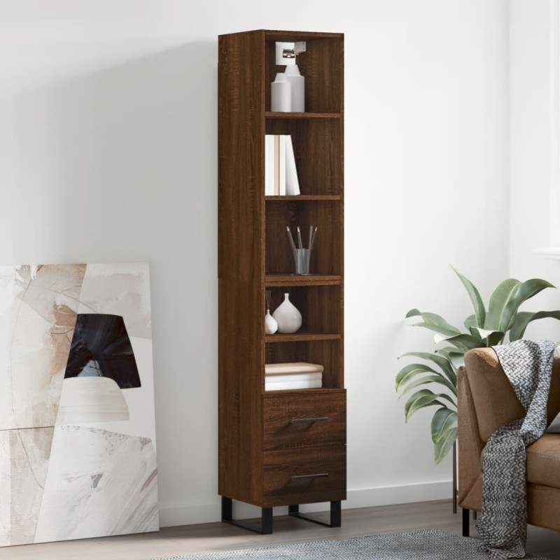 vidaXL Aparador alto madera contrachapada roble marrón 34,5x34x180 cm vidaXL Aparador alto madera contrachapada roble marrón 34,5x34x180 cm