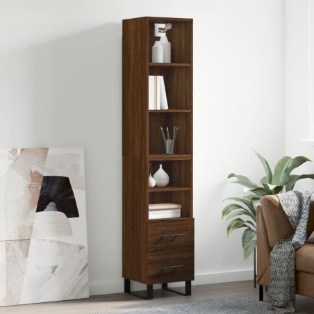 vidaXL Aparador alto madera contrachapada roble marrón 34,5x34x180 cm
