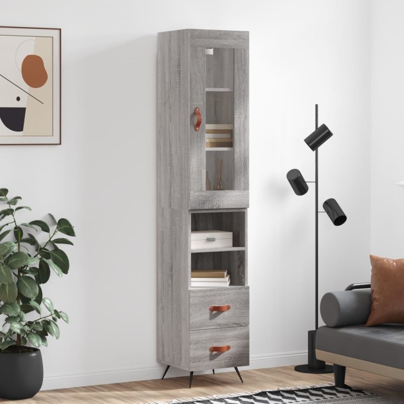 vidaXL Aparador alto madera contrachapada gris Sonoma 34,5x34x180 cm vidaXL Aparador alto madera contrachapada gris Sonoma 34,5x34x180 cm