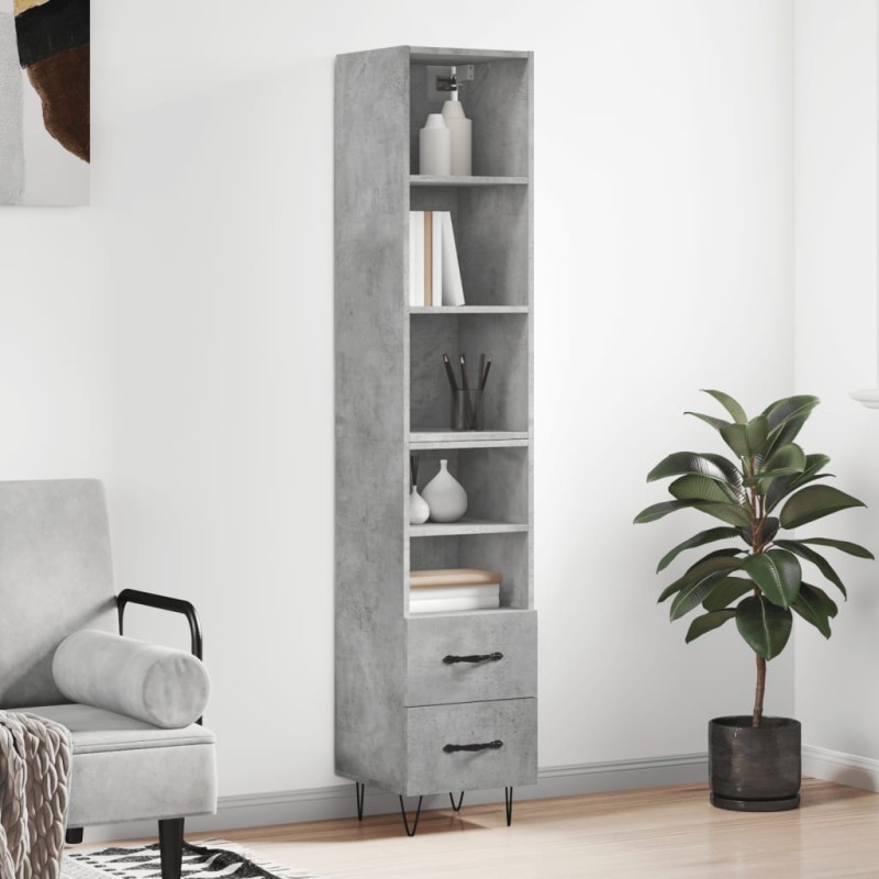 vidaXL Aparador de madera contrachapada gris hormigón 34,5x34x180 cm