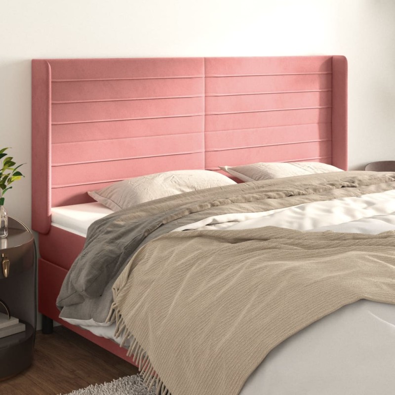 vidaXL Cabecero con orejas de terciopelo rosa 203x16x118/128 cm vidaXL Cabecero con orejas de terciopelo rosa 203x16x118/128 cm
