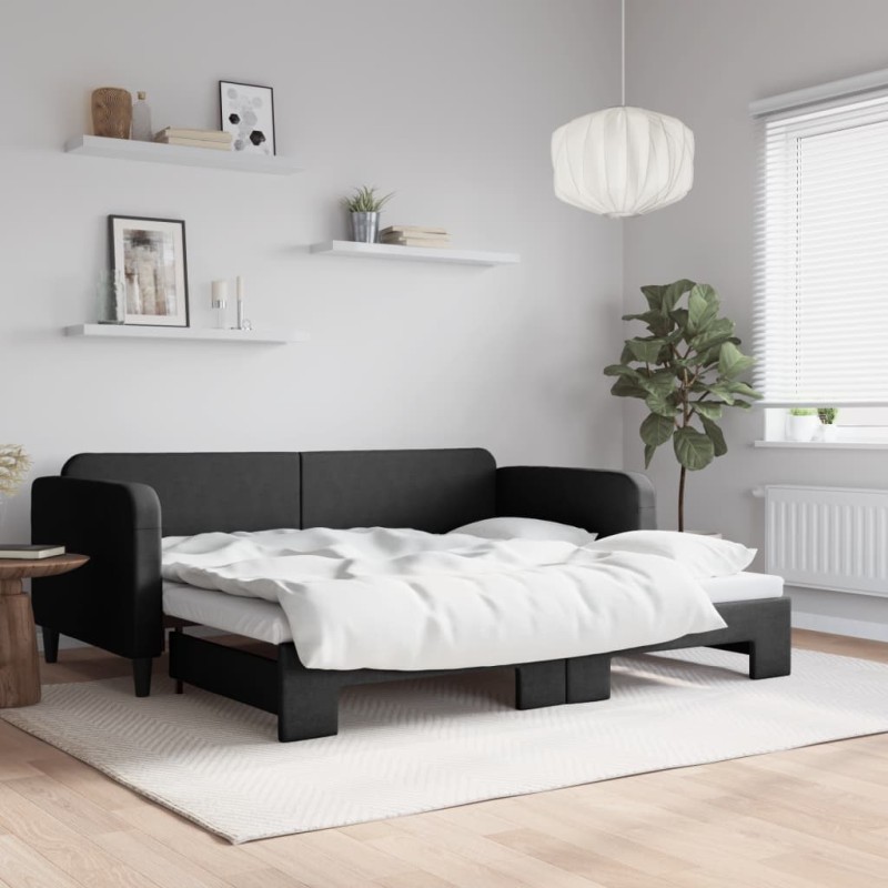 vidaXL Sofá cama nido tela negro 90x200 cm vidaXL Sofá cama nido tela negro 90x200 cm