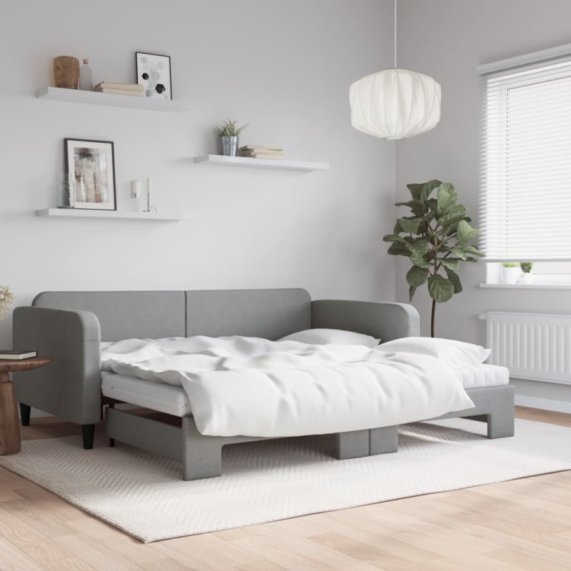 vidaXL Sofá cama nido con colchón tela gris claro 100x200 cm vidaXL Sofá cama nido con colchón tela gris claro 100x200 cm