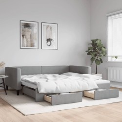 vidaXL Sofá cama nido con cajones tela gris claro 100x200 cm