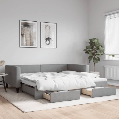 vidaXL Sofá cama nido con cajones tela gris claro 100x200 cm