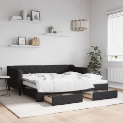 vidaXL Sofá cama nido con cajones tela negro 90x190 cm