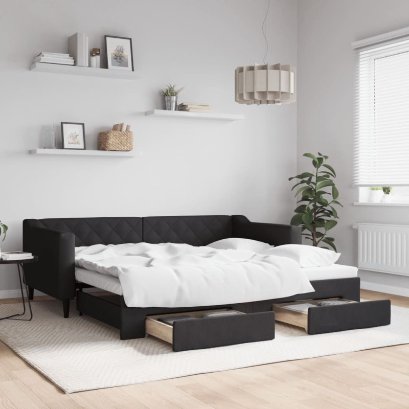 vidaXL Sofá cama nido con cajones tela negro 90x190 cm vidaXL Sofá cama nido con cajones tela negro 90x190 cm